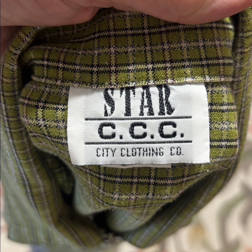 Star C.C.C. Vintage Green Plaid Sleeveless Top blouse, button down, USA, Medium - Picture 7 of 8